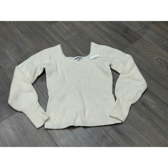 Madewell SoftWool Square-Neck Pullover Ribbed Sweater Heather Cloud Size XXS NWT - Picture 4 of 10